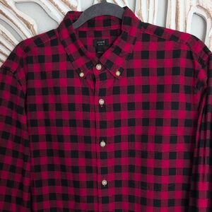 J. Crew Men's Bold Red and Black Buffalo Check Shirt